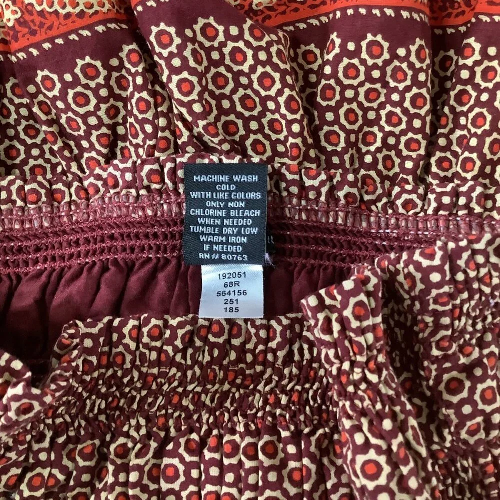 Vintage Bohemian Strapless Smocked Midi Dress With Ornate Border Print - Picture 8 of 8